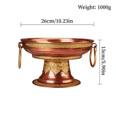 Tibetan-Style Fruit Tray Nepal Altars Platter,Engraving Pisces Hammer Texture Copper Tray,Buddhist Item Holy Plate Decoration