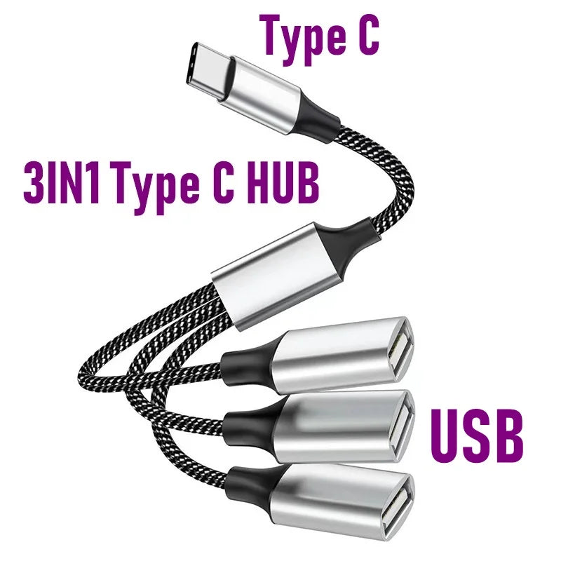 USB Hub Extensions Type C Male to 4 USB Female Cable Splitter OTG High Speed Transfer Adapter Portable Converter For PC Laptops