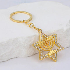 Star of David Hanukkah Menorah Keychain for Women Men Jewish Religious Gifts Stainless Steel Jewelry Accessories
