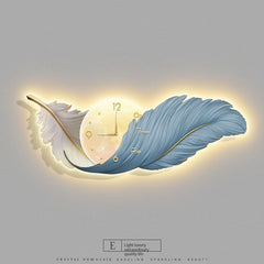 LED Feather Wall Clock Lamp – Home Decor Clock Light