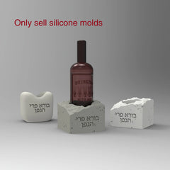 Silicone Mold for Wine Bottle Base Tray - Hebrew Letter Cement Plaster Bottle Holder Tray, Reusable Judaica Gift for Shabbat