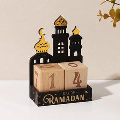 Ramadan Countdown Calendar Wooden Ornament Eid Mubarak Calendar Blocks Decoration for Home Islamic Muslim Party Supplies Gifts