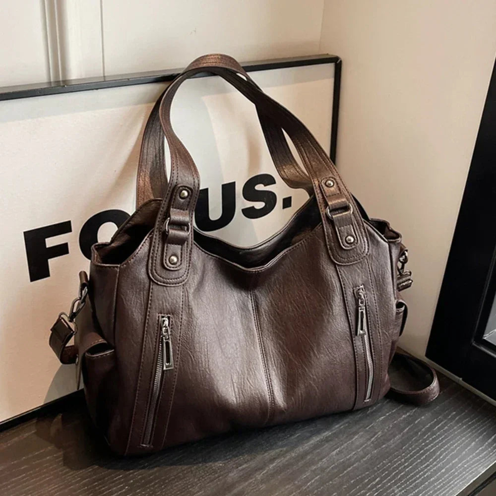 High Quality PU Shoulder Bag for Women – Contrast Zipper Style