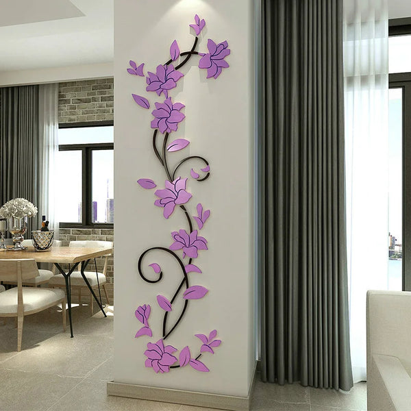 DIY Mirror Flower Wallpaper Acrylic Art Wall Stickers Living Room Decoration Home TV Background Wall Home Decor Mirror Art