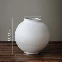 Large Size White Thick Earthenware Flower Vase Ceramic Imitation Living Room Floor Standing Moon Clay Pot Vintage Flower Holder