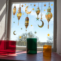 Ramadan Stars Moon Window Sticker Lantern Festival in The Middle East Glass Decorative Stickers Electrostatic Window Stickers
