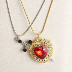 LATS 2pcs Can Be Assembled Heart and Sword Zircon Pendant Necklace for Men Couple Silver Gold Plated Choker Chain Jewelry