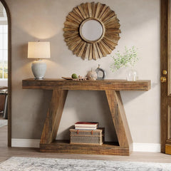 Farmhouse Console Table, 55-Inch Sofa Table with Storage, Industrial Wooden Entryway Table for Hallway, Living Room, Dark Brown Living Room Furniture