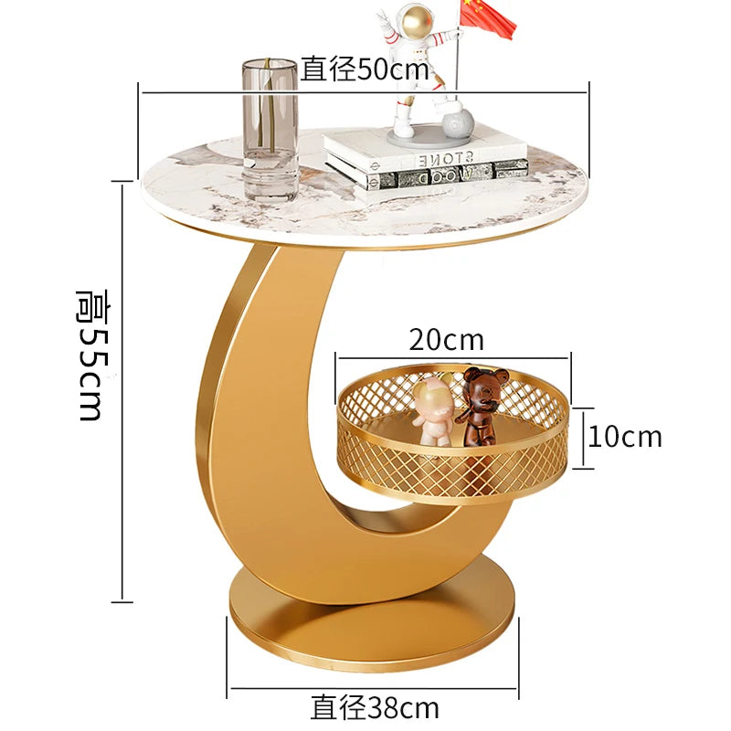Luxury Side Table Modern Round Coffee Table for Living Room Furniture & Balcony Multifunctional Couchside Drink Table with Geometric Base