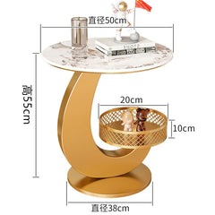 Luxury Side Table Modern Round Coffee Table for Living Room Furniture & Balcony Multifunctional Couchside Drink Table with Geometric Base