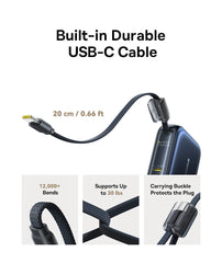 Baseus 45W Mini Power Bank 10000mAh Built-In USB-C Cable Pocket-Sized Smaller Fast Charging Portable For iPhone 17 Samsung S25