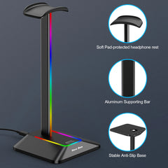 New Bee Z8 RGB Headphones Stand Holder Desk Gaming Headset with 2 USB Ports Cool Display Holder Non-Slip Rubber Base for Gamer
