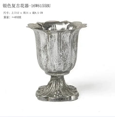 Vintage High Foot Iron Vase Classical Living Room Dry Flower Arrangement Accessories Creative Home Metal Flower Pot Decoration