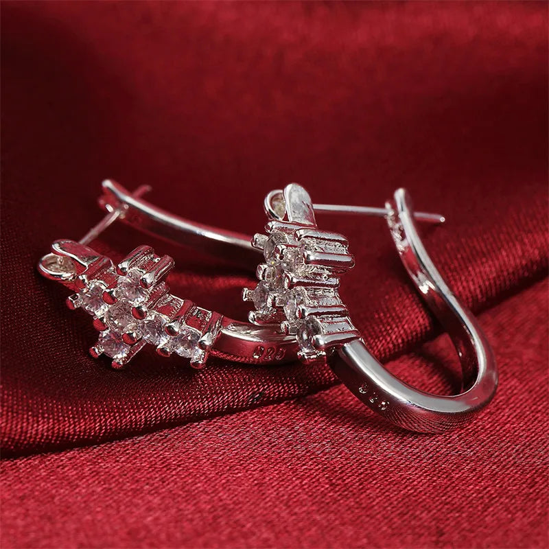 925 Sterling Silver Beautiful Cross Zircon Earrings For Women Fashion Charm Wedding Gifts Jewelry
