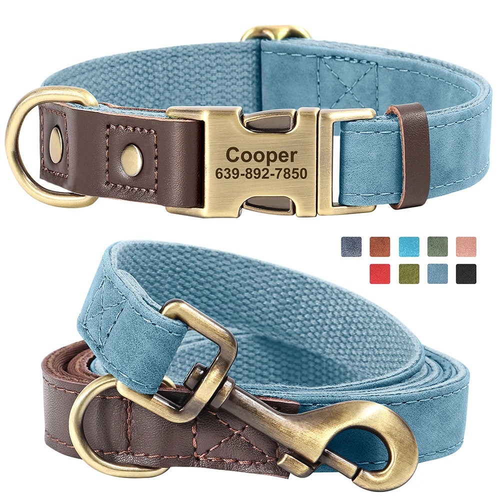 Personalized Dog Collar Leash PU Leather Dog Collars With Walking Lead Rope Free Custom Pet ID for Small Large Dogs Pug Pet Shop