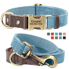 Personalized Dog Collar Leash PU Leather Dog Collars With Walking Lead Rope Free Custom Pet ID for Small Large Dogs Pug Pet Shop