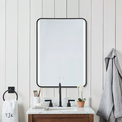 Haodirect Black Frame Rectangular Round Corner Bathroom Mirror with LED Light, Touch Switch Bathroom Vanity Mirror