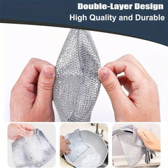 20-5pcs Thickened Steel Wire Cleaning Cloth Non-Scratch Double-layer Iron Microfiber Mesh Dishrag Washing Pot Rags Kitchen Towel
