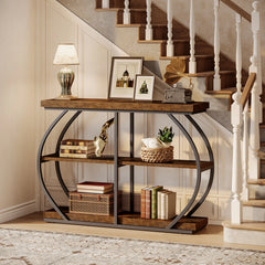 Tribesigns 41.3" Console Table, Industrial 3-Tier Entryway Table with Arched Metal Frame and Storage Shelves for Living Room Furniture
