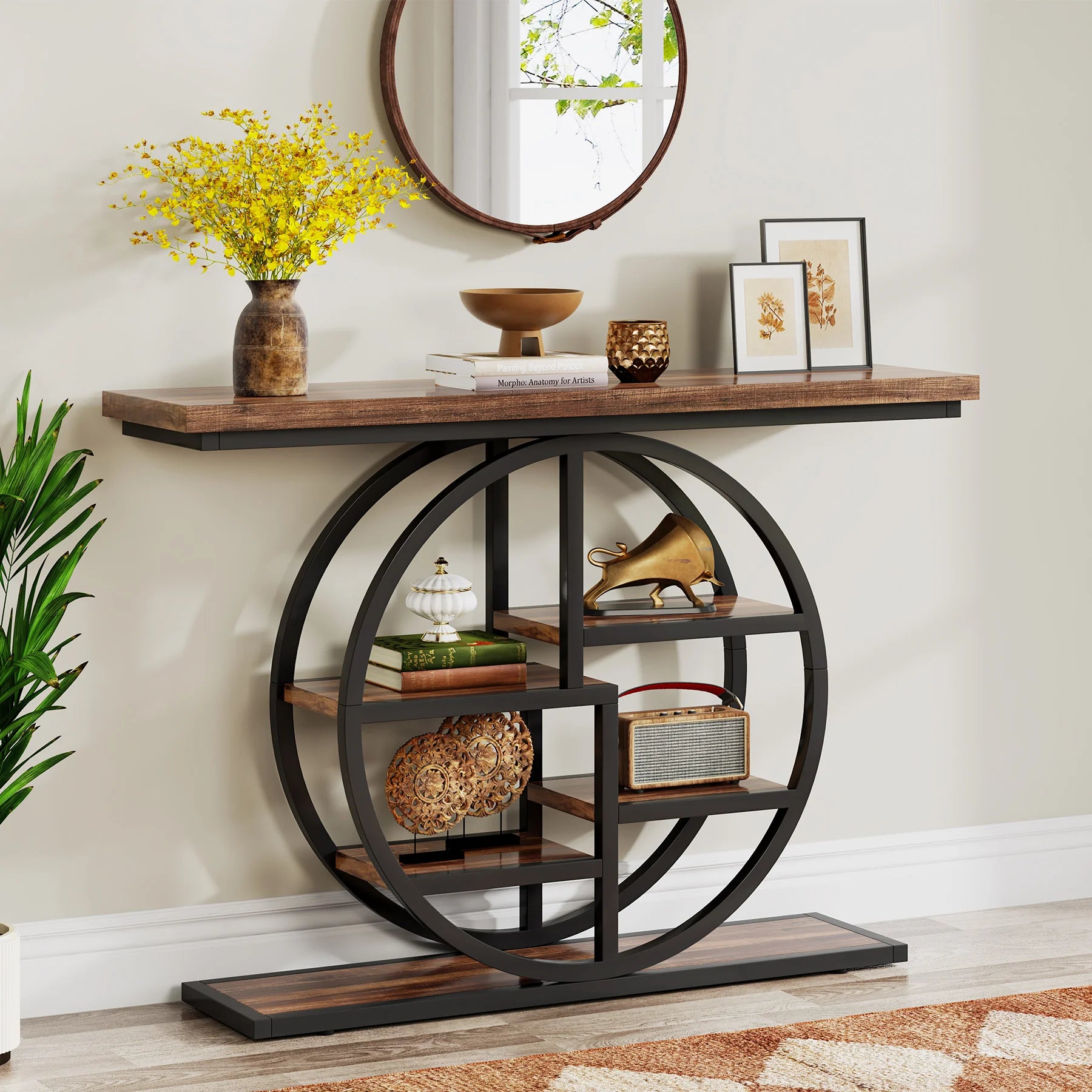 Tribesigns Console Table, 39.4-Inch Entryway Table with Thickened Tabletop, 4- Tier Industrial Narrow Hallway Sofa Table Living Room Furniture