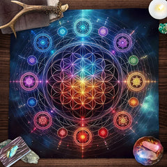 Tarot Tablecloth Mandala Flower Of Life Altar Cloth For Divination Meditation Circle Galaxy Tarot Mat Spiritual Oracle Card Pad