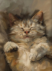 Lazy Playful Cute Afternoon Cat Sleeping Art Oil Painting Poster Canvas Printing Home Homestay Wooden House Wall Decor Painting