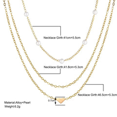 LATS Multilayer Pearl Cross Love Heart Pendant NecklaceGold Color Fashion Neck Chain Trend Jewelry