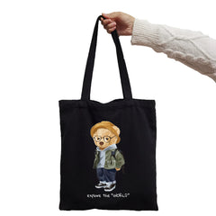 Black White Bear Print Shopper Tote for Women