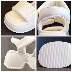Fujin 8.5cm Platform Wedge Retro British Women Fashion Mules Ins Hot Sell Microfiber Leather Weave Sandals Ladies Shoes Summer
