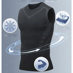 Men's sci-fi printed black vest, fashionable and casual men's quick drying T-shirt, sports and fitness round neck elastic vest