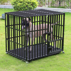 XXL Large Heavy Duty Dog Crate Strong Pet Cage Tear Resistant Square Tube Metal Kennel Playpen with Lockable Wheels and Tray Pet Shop