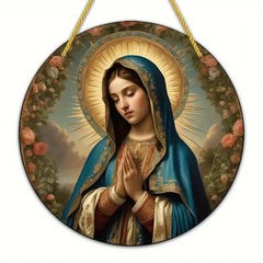 Virgin Mary Suncatcher - Round Acrylic Wall Art, Stained Style Hanging Decor, Ideal for Living Room, Bedroom,Perfect Family Gift