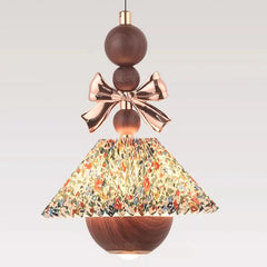 French Retro Floral Pendant Light Luxury Nordic Design Walnut Wood Gril Bedroom Hanging Light for Hallway Bedroom Home Decor
