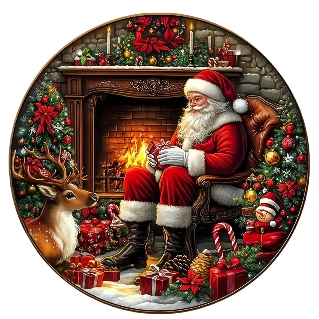 Vintage Santa Claus Circular Wooden Sign, Suitable for Homes, Living Rooms, Garages, Coffee Shops, Christmas Decorations, Gifts