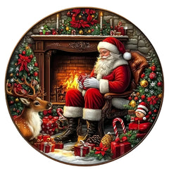 Vintage Santa Claus Circular Wooden Sign, Suitable for Homes, Living Rooms, Garages, Coffee Shops, Christmas Decorations, Gifts