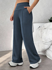 Women's Plain Loose Straight Leg Pants, Wide Leg High Waist Sporty Casual Sweatpants with Pockets, Comfortable Daily Wear Casual