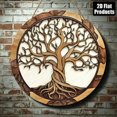 Tree of Life Wall Art - Rustic Round Wooden Sign, 5.9 Inch Home Decor for Living Room, Artistic Gift for Holiday, Kitchen Office