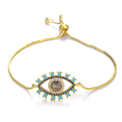 Juya 18K Real Gold Plated Adjustable Chains Multicolor Zirconia Hamsa Fatima Enamel Greek Evil Eye Charms Bracelets For Women