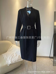 Women’s Elegant Long Sleeve Belted Pocket Dress