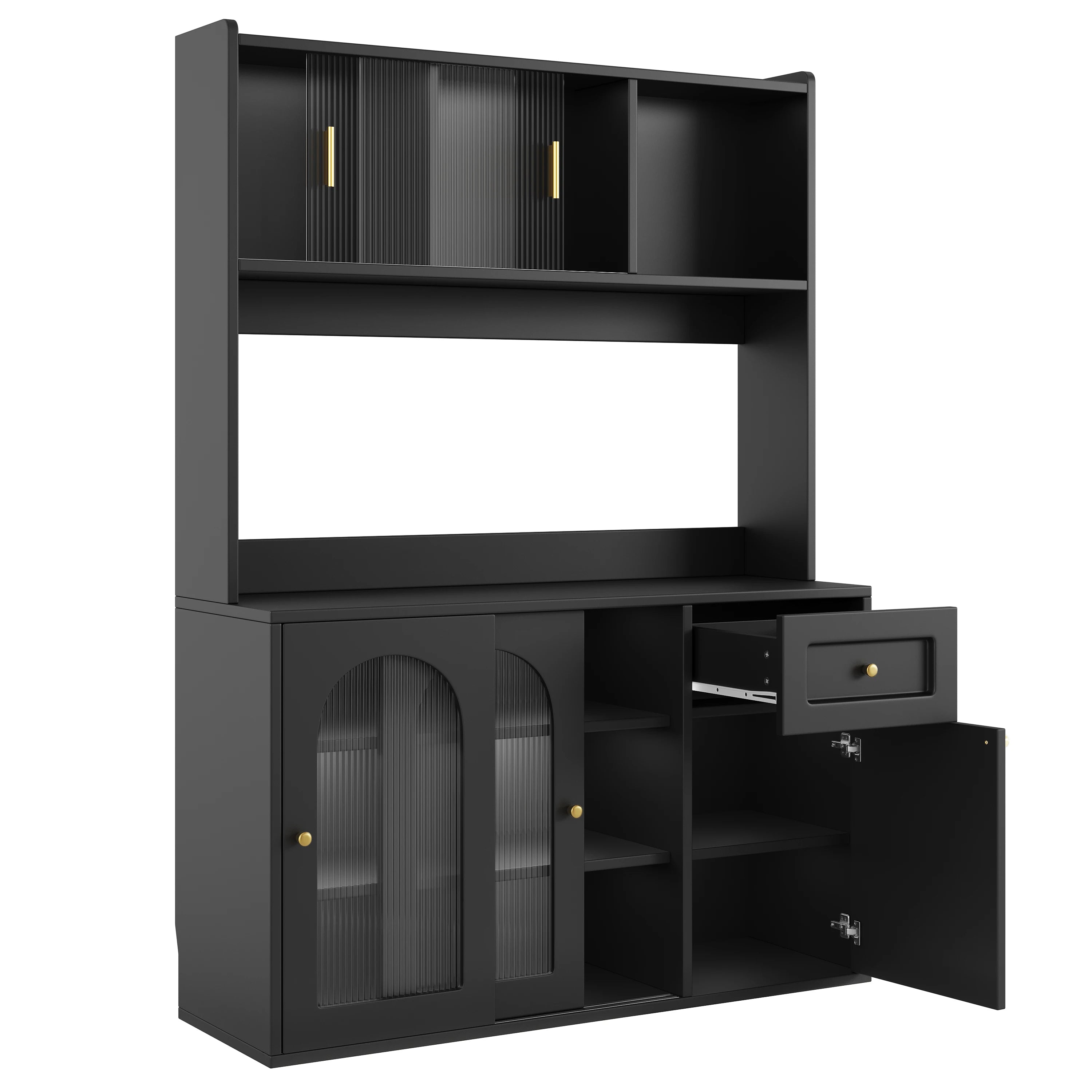 PINGGO Kitchen Cabinet Tall Cabinet Display Cabinet Buffet Cabinet with Adjustable Shelves Dining Room Cabinet with LED Lighting Kitchen & Dining Furniture