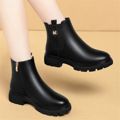 British Style Women Chelsea Boots Square Heel Platform Comfortable Anti-slip Zip Ankle Boots Soft Leather Casual Shoes