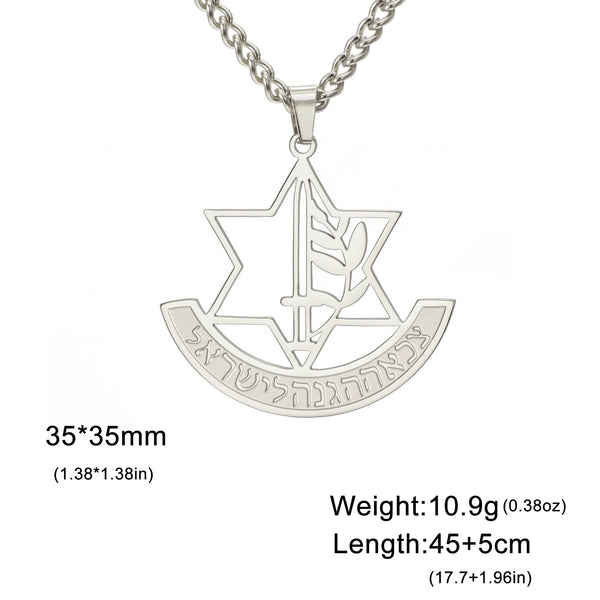 LIKGREAT Hexagram IDF Symbol Necklace Women Men Star of David Chai Pendant Jewish Stainless Steel Jewelry
