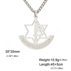 LIKGREAT Hexagram IDF Symbol Necklace Women Men Star of David Chai Pendant Jewish Stainless Steel Jewelry