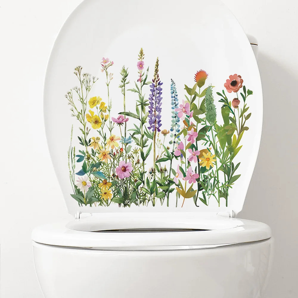 Green Plant Leaves Bathroom Toilet Sticker WC Closestool Wall Sticker Self Adhesive Mural Beautify Flower Home Decor Decals