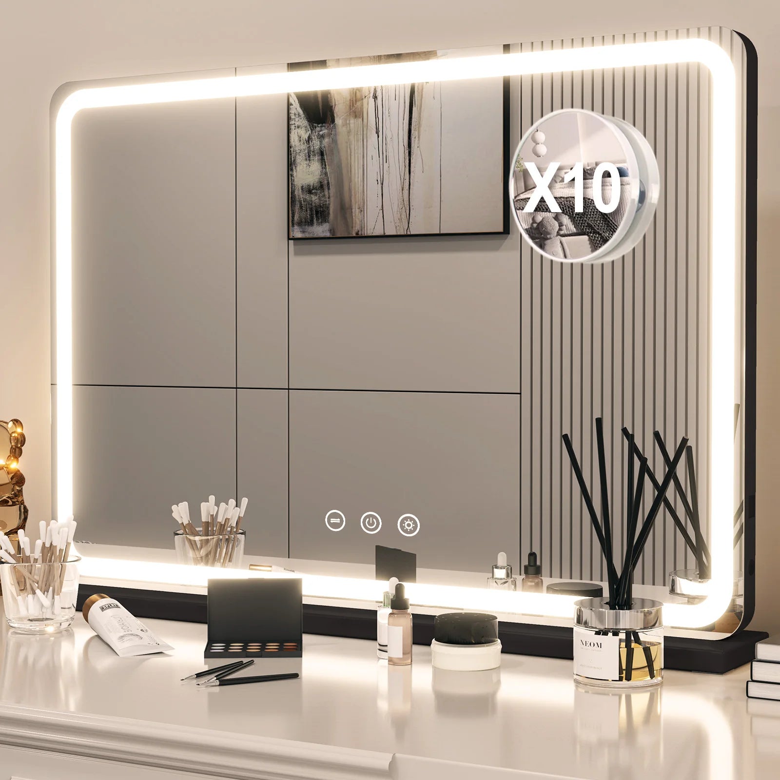 Extra Large Hollywood Vanity Mirror with LED Lights 3 Color Modes Touch Control Dimming Tabletop Lighted Makeup Mirror