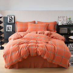 Pure Cotton Japanese Style Duvet Cover With Plaid Print  King Four Seasons Universal Bedding Cover Comfortable and Skin-friendly