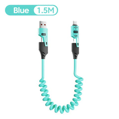 4 in 1 PD 27W 65W Fast Charging Spring Cable USB Type C To Type C And Lightning Data Cable Wire For iPhone 15 16 Samsung Xiaomi