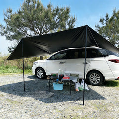 Bat Shape Car Side Awning Black Coating Tarp 2x3 Outdoor Waterproof Camping Black Coated Car Rear Shelter Tent for SUV Van Sedan