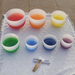 KVKA  6-12 inch Or 7-12 Inch 432hz or 440hz Gradient Half Colored Chakra Frosted Quartz Crystal Singing Bowl for Yoga Sound