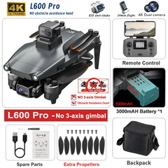 New L600 PRO MAX/PRO GPS Drone 5KM 4K Professional HD Dual Camera 3-Axis Gimbal 360° Obstacle Avoidance Brushless Quadcopter Toy